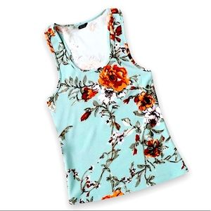 New Woman’s Spring Summer Boho Mint Blue Floral Print Racerback Casual Tank Top